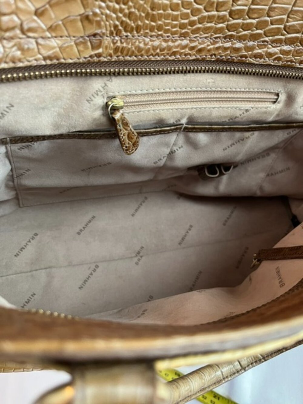 BRAHMIN | Brown and Tan Croc Embossed Leather Handbag Satchel Crossbody-EUC - Picture 9 of 16